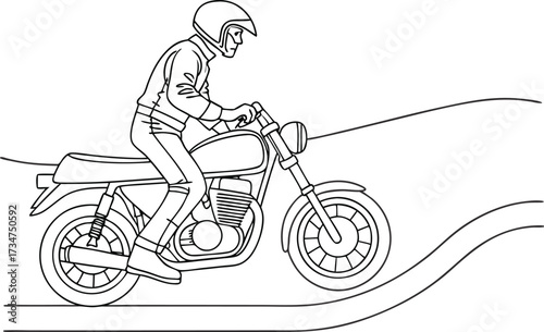 Line Art Motorcycle Rider on Winding Road Adventure