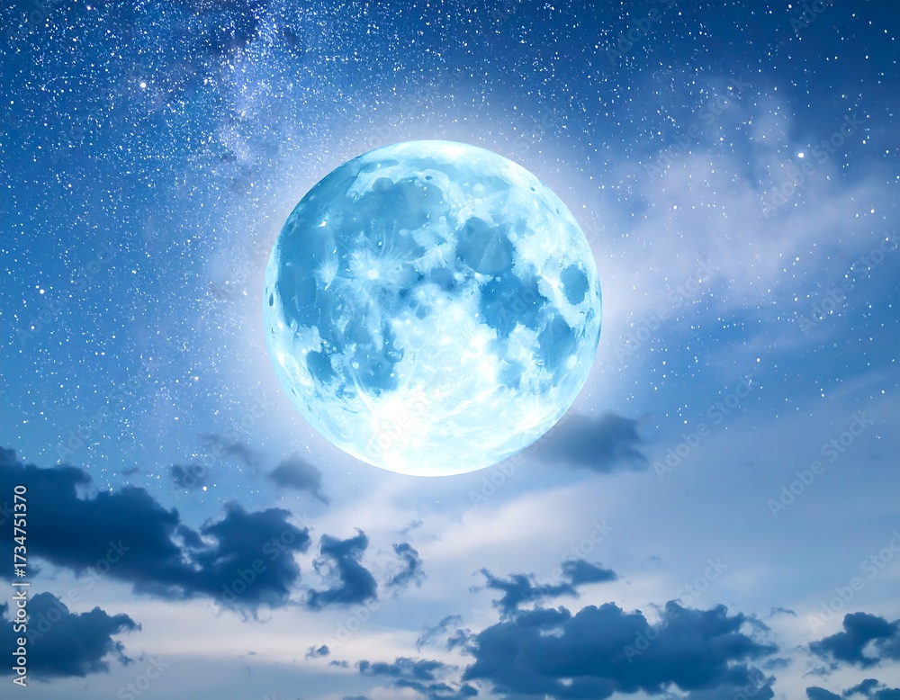 Naklejka premium Celestial moonlit sky, full moon