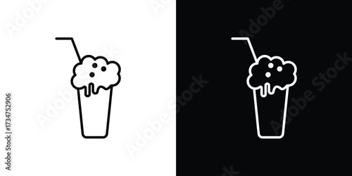 Milkshake icon in black and white linear versions