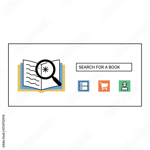 A flat‑line design banner for a bookstore website featuring a book search; a modern vector illustration suitable for web design, marketing, and print materials