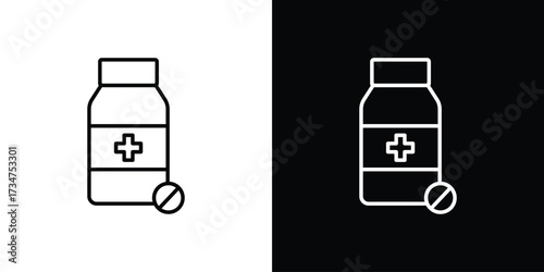 Medicine bottle icon in black and white linear versions