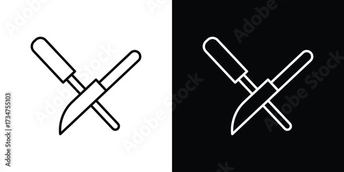 Knife sharpener icon in black and white linear versions
