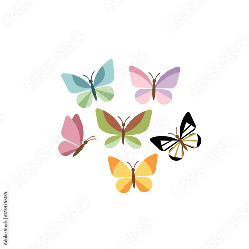 A collection of flat butterfly icons suitable for websites, print, promotional materials, web and mobile services, and apps in cosmetics, healthcare, beauty, fashion, travel, spa, wellness, and