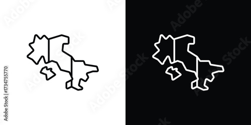 Italy flag icon in black and white linear versions