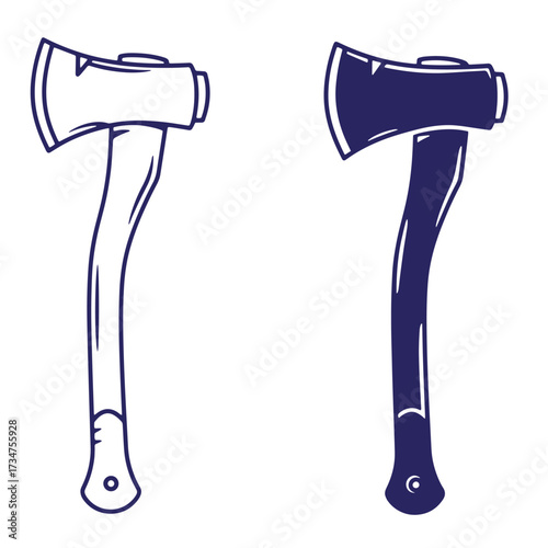 Illustrated axes in two colors vector design for woodworking and outdoor survival concepts