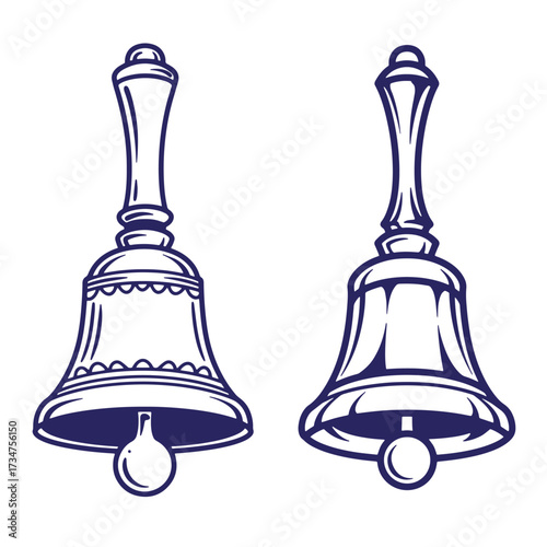 Intricate hand drawn illustration of two detailed church bells in a classic style