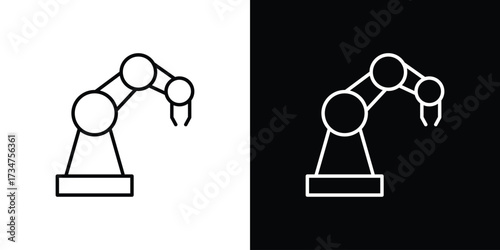 Industrial robot icon in black and white linear versions