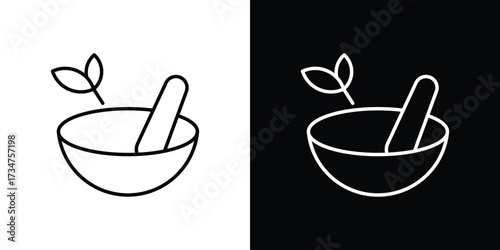 Herbal medicine icon in black and white linear versions