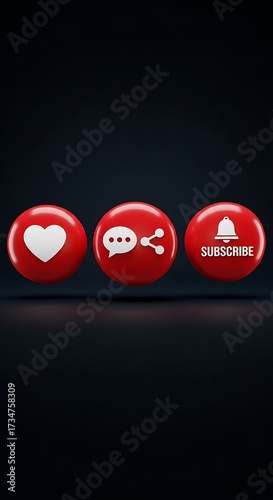 Social Media Buttons Red Heart Chat Share Subscribe.