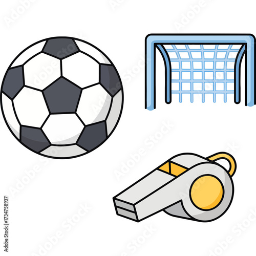 Soccer Game Elements Ball, Goal, and Whistle - Ready for the Match
