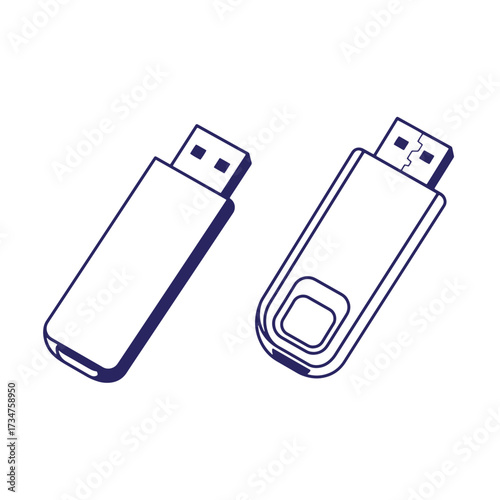 Simple vector illustration of two stylish usb flash drives in a contemporary blue and white design