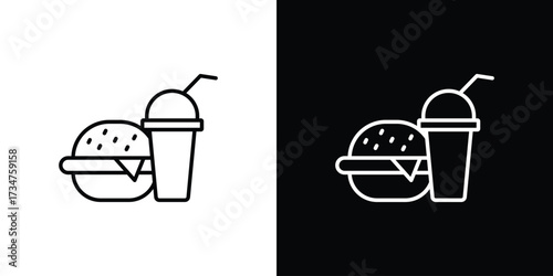 Fast food icon in black and white linear versions