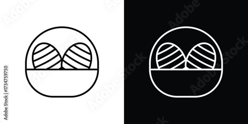 Easter eggs icon in black and white linear versions