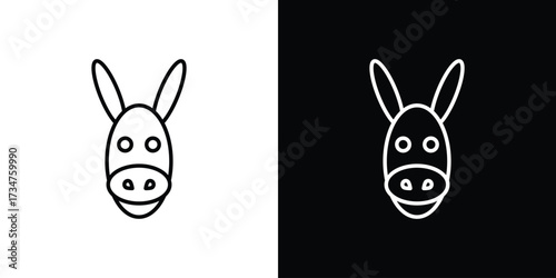 Donkey icon in black and white linear versions