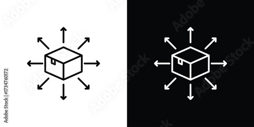 Distribution box icon in black and white linear versions