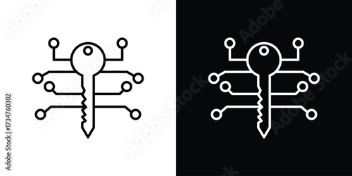 Digital key icon in black and white linear versions