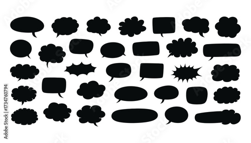 Collection of diverse hand drawn speech bubbles and thought clouds for creative communication