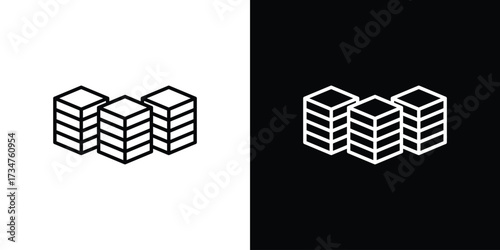 Data center icon in black and white linear versions