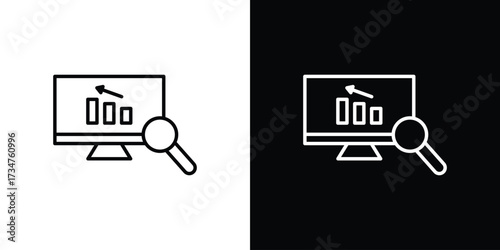 Data Analysing icon in black and white linear versions