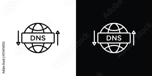 DNS icon in black and white linear versions