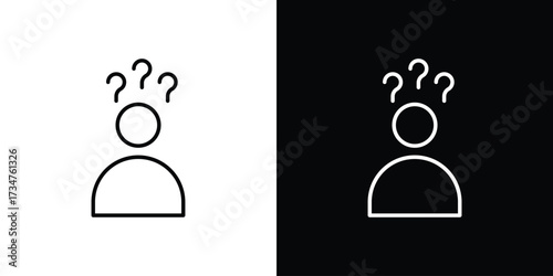 Curious human icon in black and white linear versions