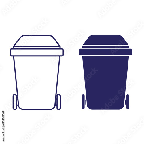 Two minimalist trash can icons illustrating waste management and recycling concept designs