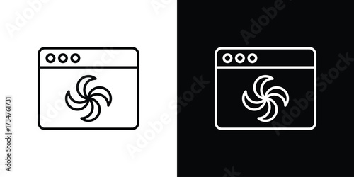 Convection turbofan stove icon in black and white linear versions