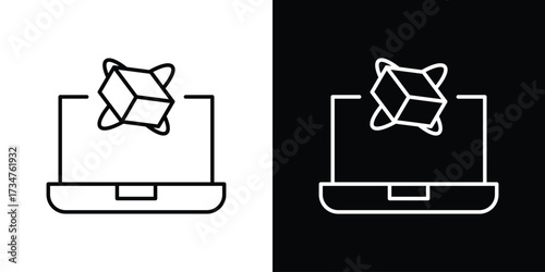 Computer simulation icon in black and white linear versions