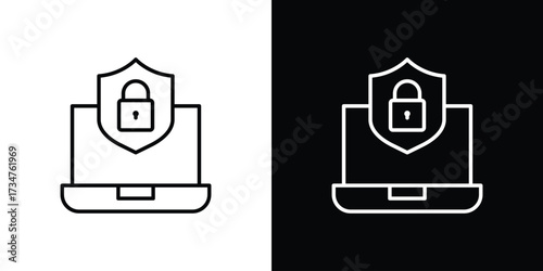Computer security icon in black and white linear versions