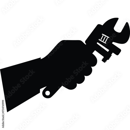 Hand holding adjustable wrench silhouette tool repair construction maintenance mechanic engineer plumber hardware fix fixing grip