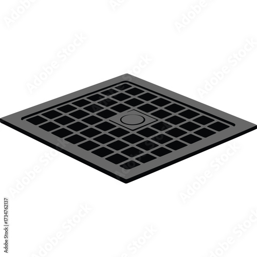 Isometric Floor Drain Cover square grid bathroom shower plumbing fixture water drainage tile metal steel gray black ventilation sewer