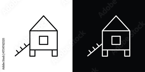 Chicken coop icon in black and white linear versions