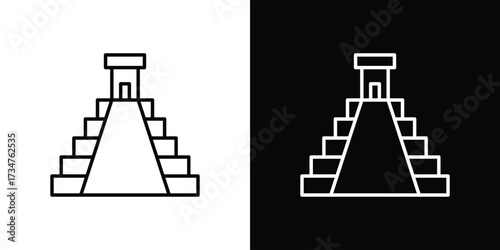 Chichen Itza icon in black and white linear versions