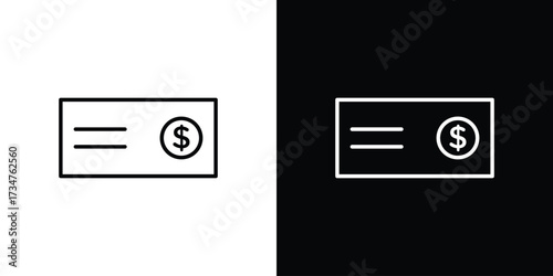 Cheque icon in black and white linear versions