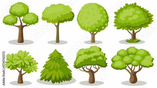 Cartoon shrub bush set. Garden green decoration bushes, illustrated hedge shrubs plants isolated on white background