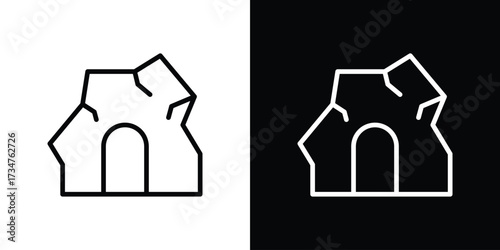 cave icon in black and white linear versions