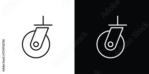 Cart trolley wheel icon in black and white linear versions