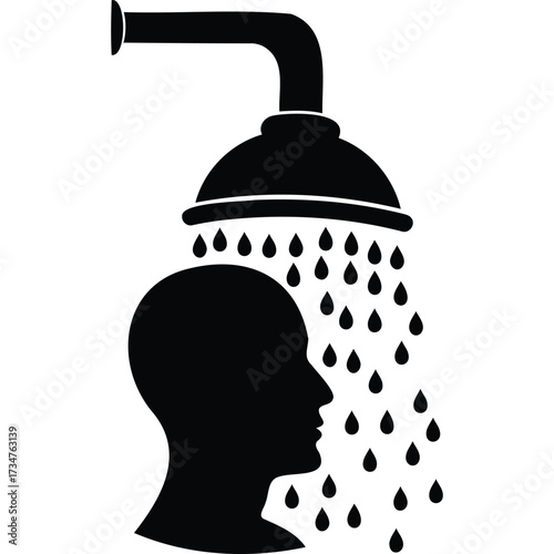 Shower Head with Water and Silhouette hygiene cleanliness refreshing bathroom plumbing fixture health wellness personal care