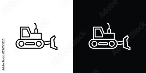 Bulldozer icon in black and white linear versions