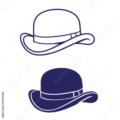Vector illustration of two classic bowler hats in contrasting color styles