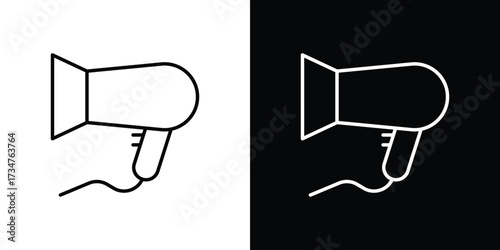 Blow dryer icon in black and white linear versions