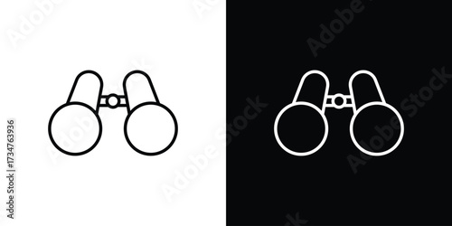 Binoculars icon in black and white linear versions