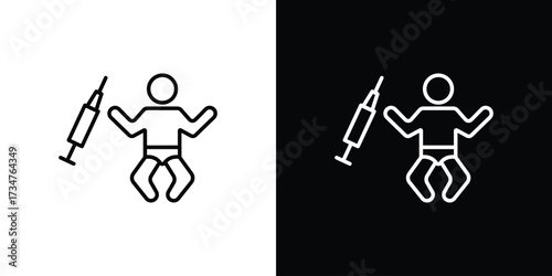 Baby Vaccination icon in black and white linear versions