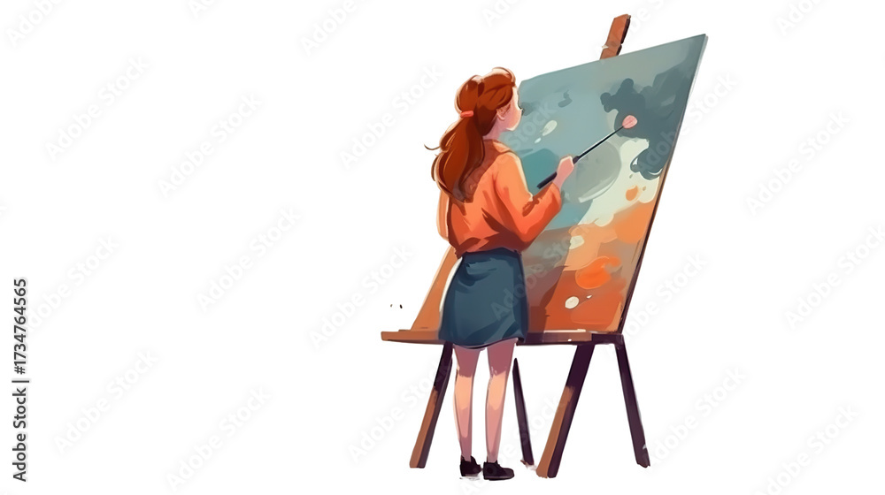 Fototapeta premium Woman painting on easel