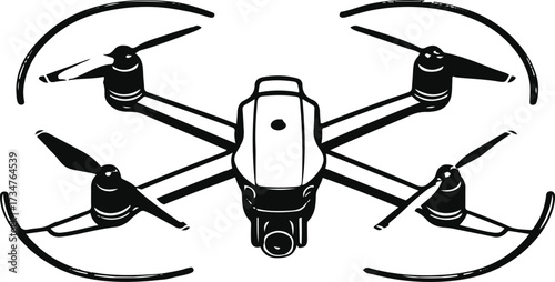 Black thick outline with white background, Minimalist outline of drone with propellers 1