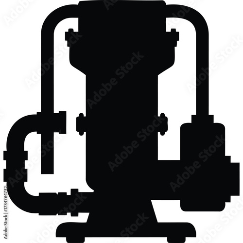 Silhouette of an Industrial Water Pump System plumbing black white fluid motor pipe equipment machine technology engineering mechanical