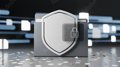 Digital Data Protection Folder Icon With Security Shield Lock Symbol For Enhanced Cybersecurity And Online Privacy Safety