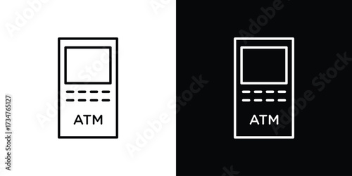 ATM machine icon in black and white linear versions