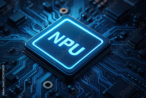Revolutionary NPU Microchip Illuminates the Future of Artificial Intelligence: Advanced Neural Processing Unit on a High-Tech Circuit Board for AI Acceleration, Deep Learning, and Edge Computing Innov