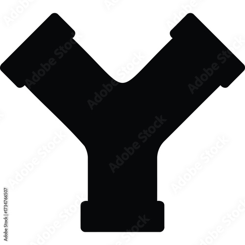 Y-shaped pipe fitting in black silhouette plumbing connection connector industrial drain water sewer system tube branch split vector